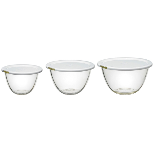 ハリオ レンジフタ付き耐熱ガラス製ボウル3個セット