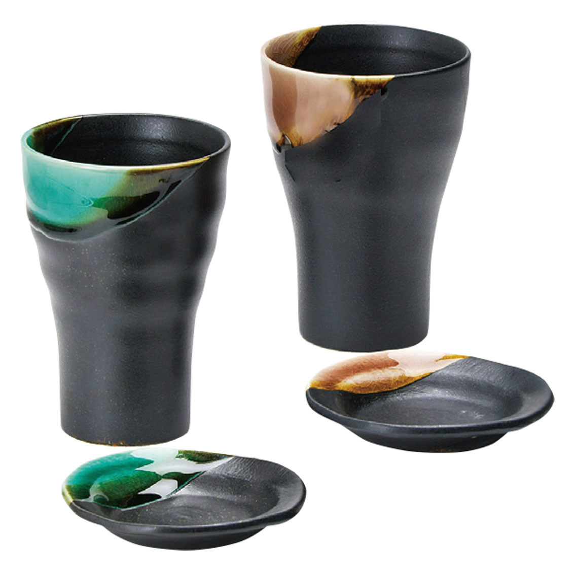 釉彩 カップ小皿ペア