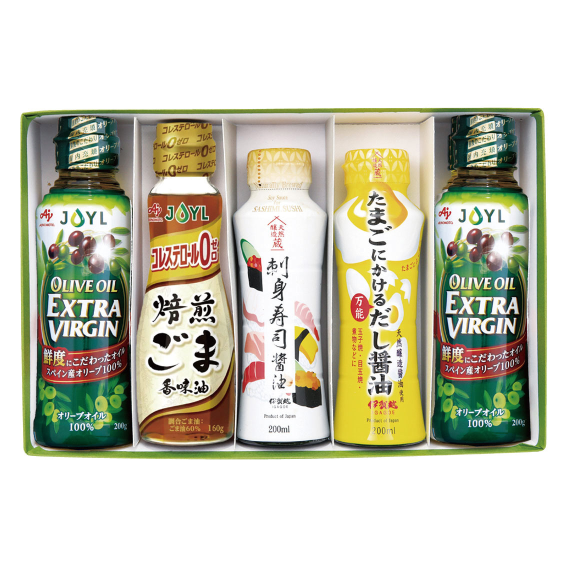 味の素エクストラバージンオリーブオイルと焙煎ごま香味油&伊賀越醤油セット