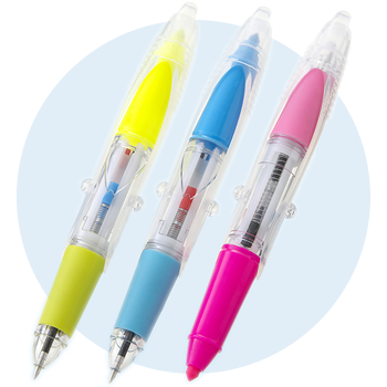 [お子様文具] サーカスペン（蛍光ペン+3色ボールペン）