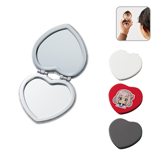 [鏡] 全面印刷できる合皮コンパクトミラー ハート