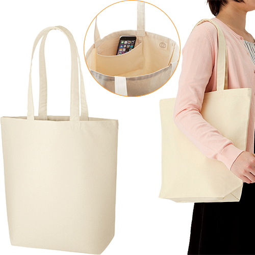 [ポケット付バッグ] オーガニックコットンキャンバストート（M） 内ポケット