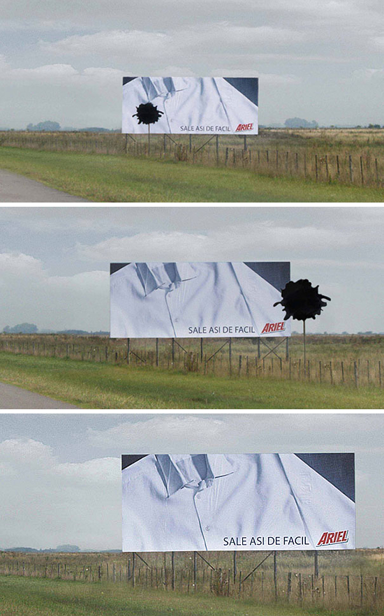 洗剤(アリエール)の屋外広告。素早くキレイになっていく様子を上手く表現しています。<アルゼンチン>