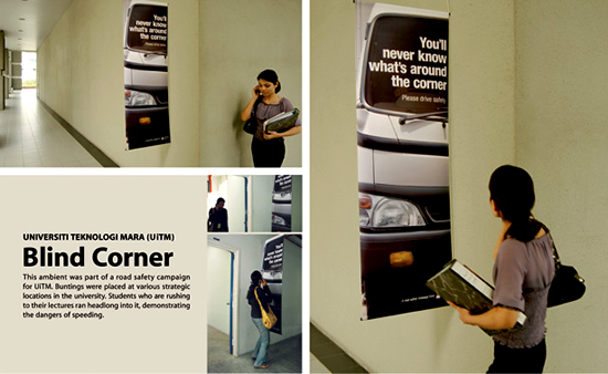 大学（UiTM）で実施された交通安全キャンペーン。大学構内の様々な場所にトラップは仕掛けられ、スピード違反の危険性を実証したようです。＜マレーシア＞