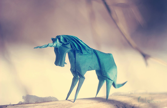 Origami Winter Unicorn by FoldedWilderness