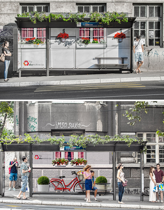 モバイル通信会社(Vip mobile)の屋外広告。首都ベオグラードで展開されたエコロジー運動の一環で、都市の緑化への啓発を呼びかけたそうです。<セルビア>