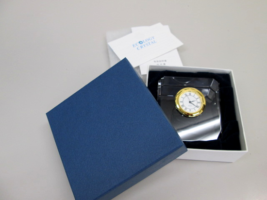 ノベルティ:エコロジー・クリスタル時計オーナメント A/金時計