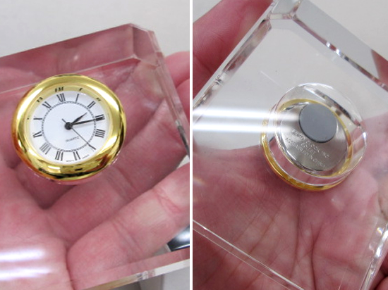 ノベルティ:エコロジー・クリスタル時計オーナメント A/金時計