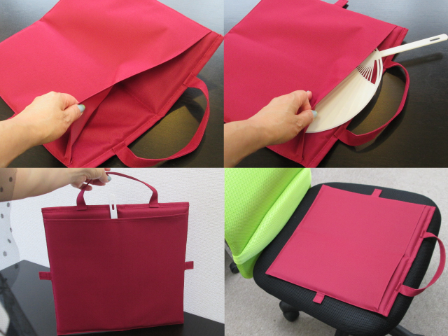 ノベルティ:バッグにもなるシートクッション ワインレッド