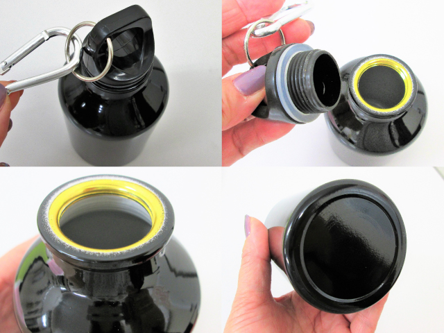 ノベルティ:アルミボトル(300ml/ツヤあり/カラビナ付) 黒