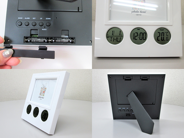 ノベルティ:フォトフレームクロック 3ツ窓タイプ 白