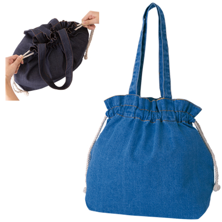 ライトデニム巾着トート(M) ウォッシュブルー